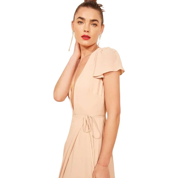 Reformation Rosie Wrap Maxi Dress | Plunge Neck High Slit Flutter‎ Sleeve NWOT M - Picture 4 of 11